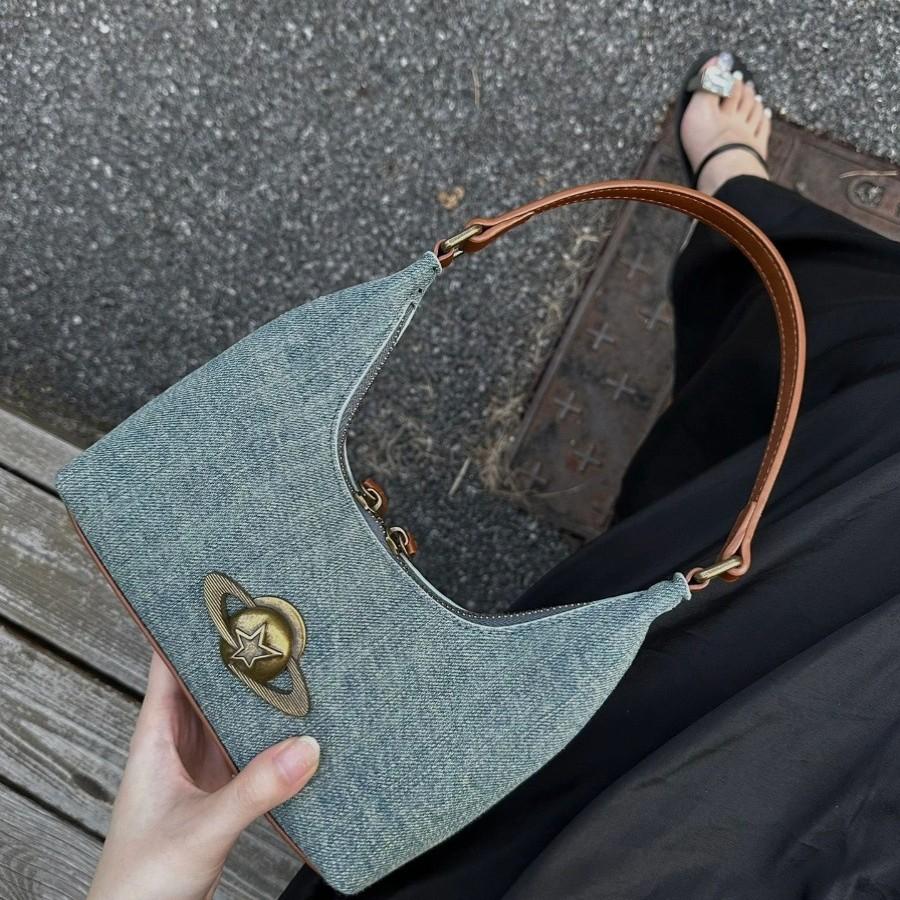 Niche Retro Denim Underarm Bag High Sense Versatile Shoulder Bag Commuter Fashion Handbag Women
