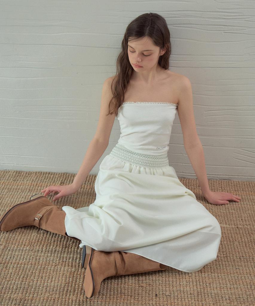Aueonoseuteljia Linen Smocked Skirt_Cream(Ob6Sk06)