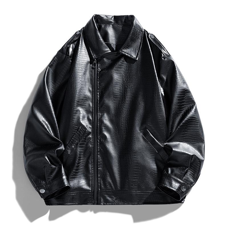 

New PU Leather Stand Collar Motorcycle Jacket - Spring, Autumn, Winter Casual Cardigan Coat 3XL чорний