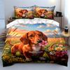 Dog And Flower Basket In Field Bedding Set For Kids Luxury Gift 3Pcs Digital Print Comforter Set Soft Comfortable Breathable