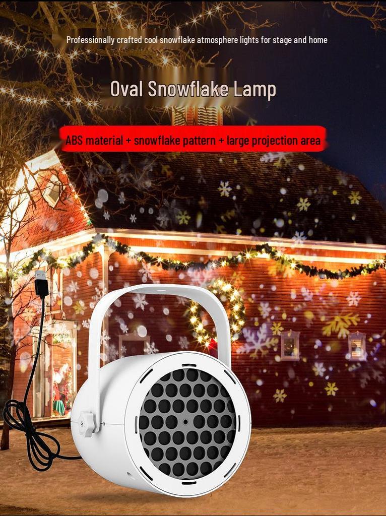 LED Snowflake Projector Lamp with Rotating USB Film Patterns - Christmas Atmosphere Decoration Light