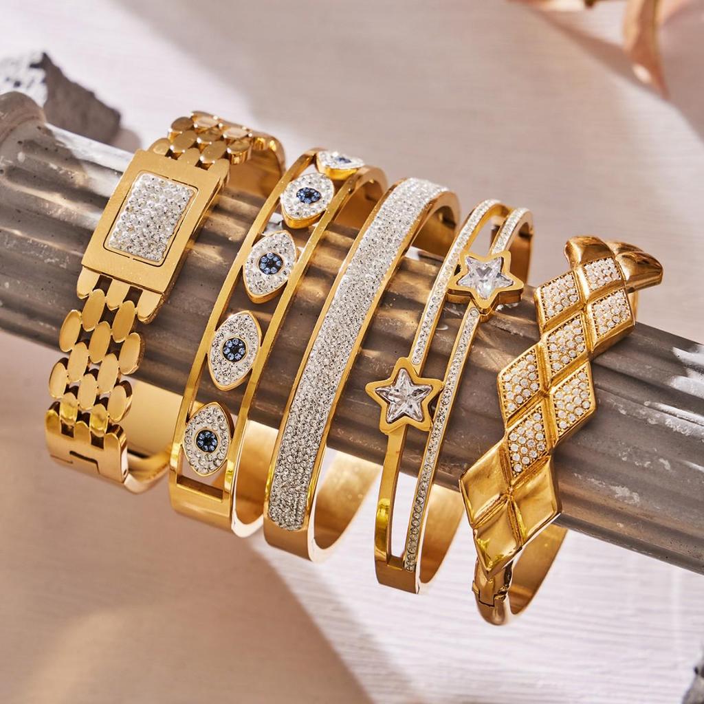 18K Goldplattiertes Geometrisches Zirkonia-Diamant-Armband aus Edelstahl