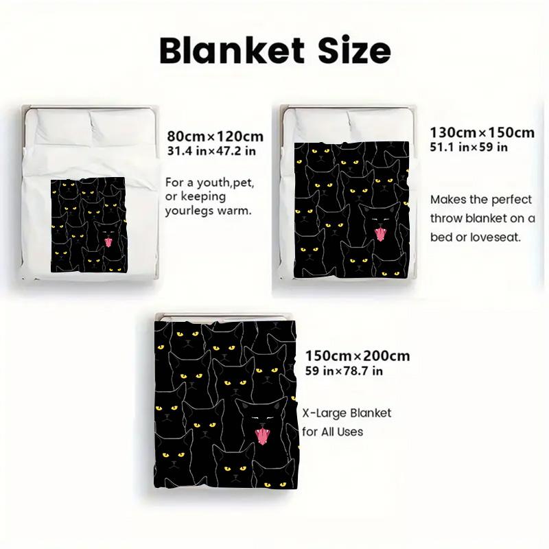 Multiple small black cats 2D Flat Pattern Flannel Blanket High quality All Seasons Warmth and Comfort Perfect for Christmas Gifts.