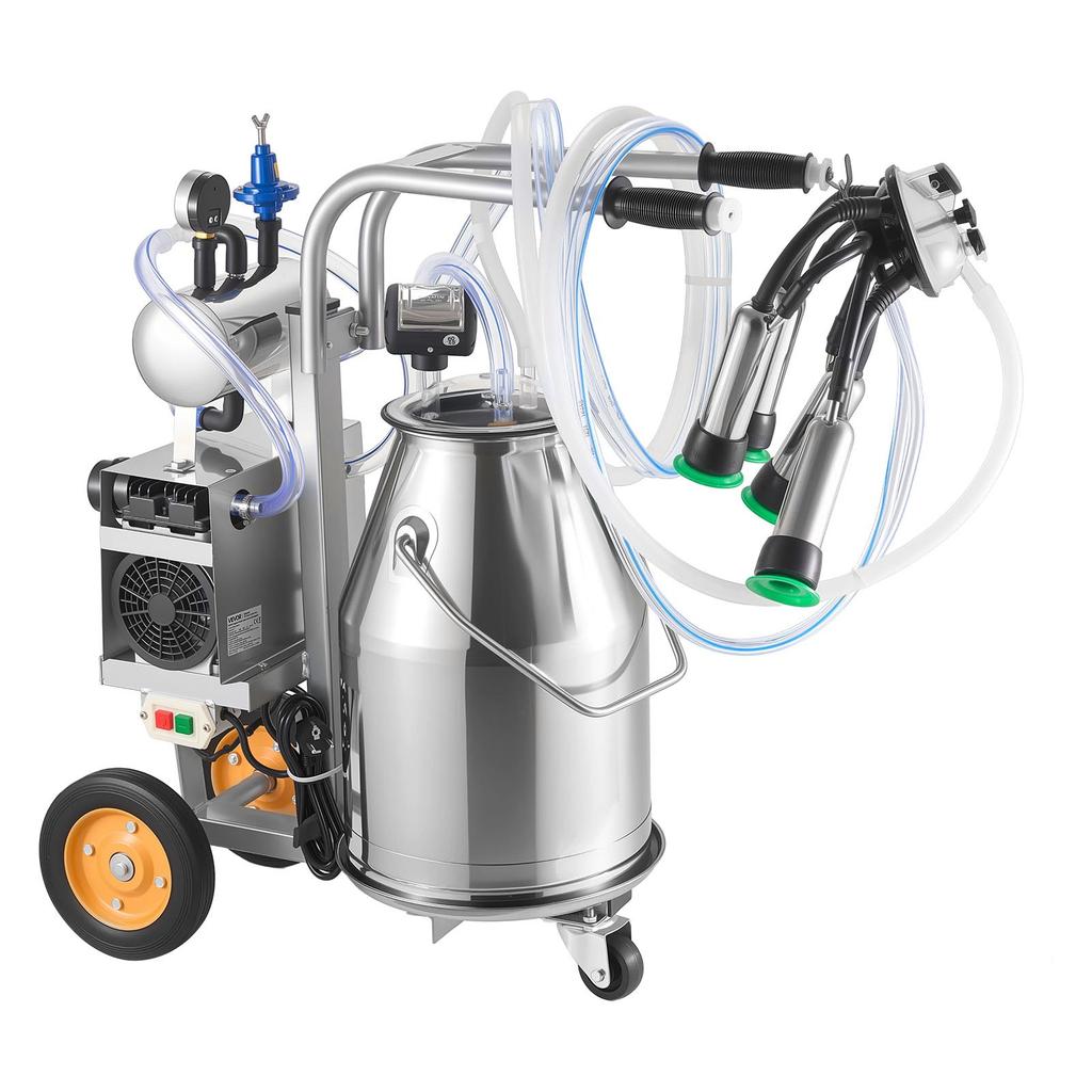 VEVOR Elektrische Kuh Melkmaschine, 25 L / 6,6 Gallonen Eimer aus 304 Edelstahl, Milchzitzenbecher und Silikonschlauch in Lebensmittelqualität, Starke Saugkraft