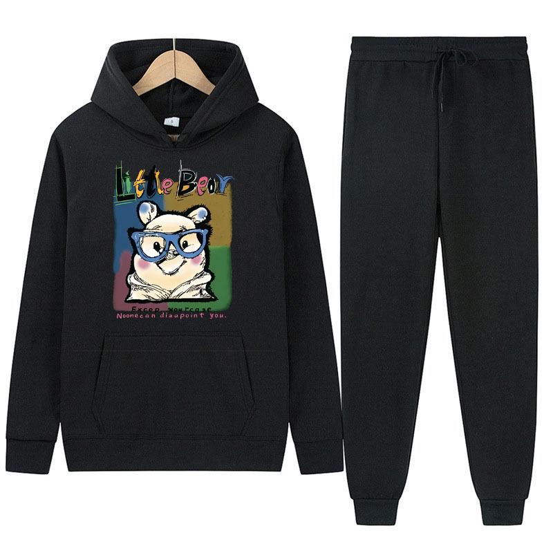 

Autumn Winter Women s Fleece Two-Piece Set: Casual Hooded Sweatshirt with Plus Velvet Small чорний