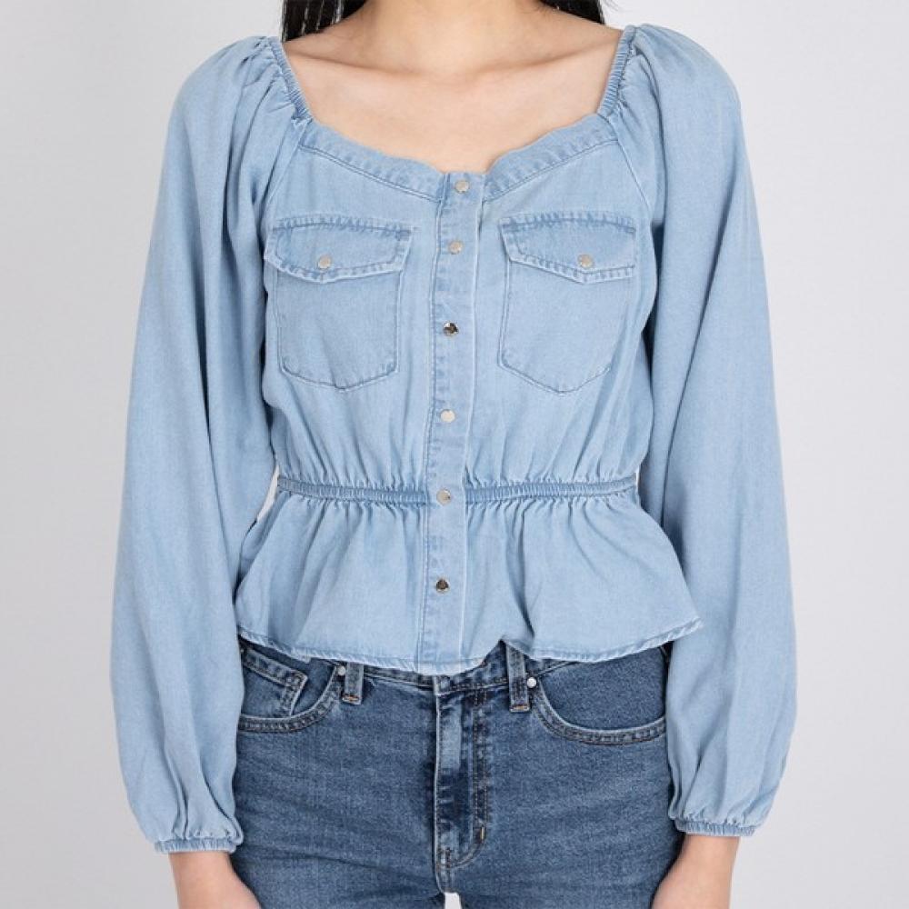 

GueSS GueSS Women S blouSe Square Neck Puff Shirt Medium Blue Yn1d6259 medium blue/XS