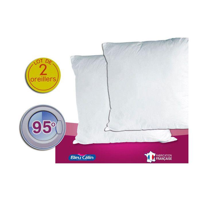 Lot de 2 oreillers Hotelier à bouillir Hygiafil 60 x 60 cm "Bleu Calin"