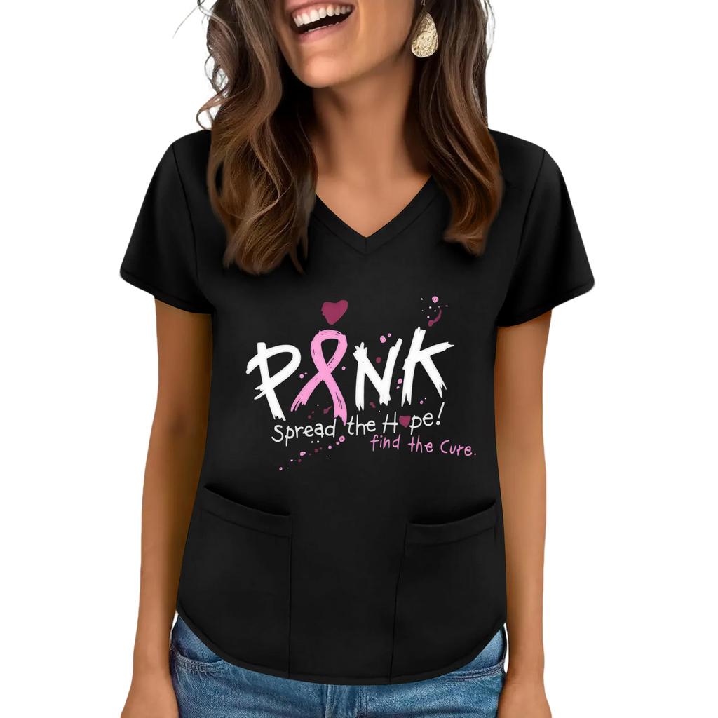 Women's V-Neck Short-Sleeve Pocketed Top With Side Slit