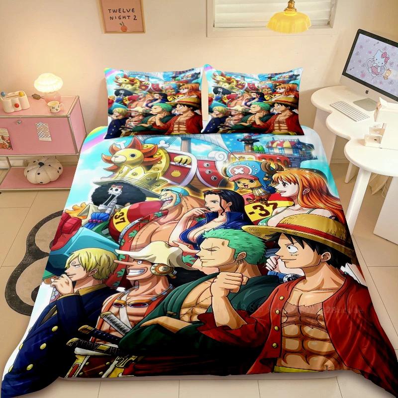 Soft Duvet Cover One-Piece Lufy Anime Beding Set Comfortable Quilt Cover Warm Comforter Cover King Quen Sized Dimensions for Young Boys Adult People