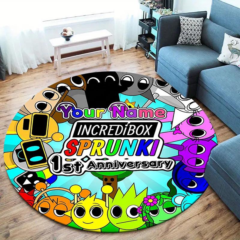 Colorful Creatures Custom Name Round Area Rug Carpet Rug For Living Room Bedroom Sofa Playroom Decor Nonslip Floor Mat