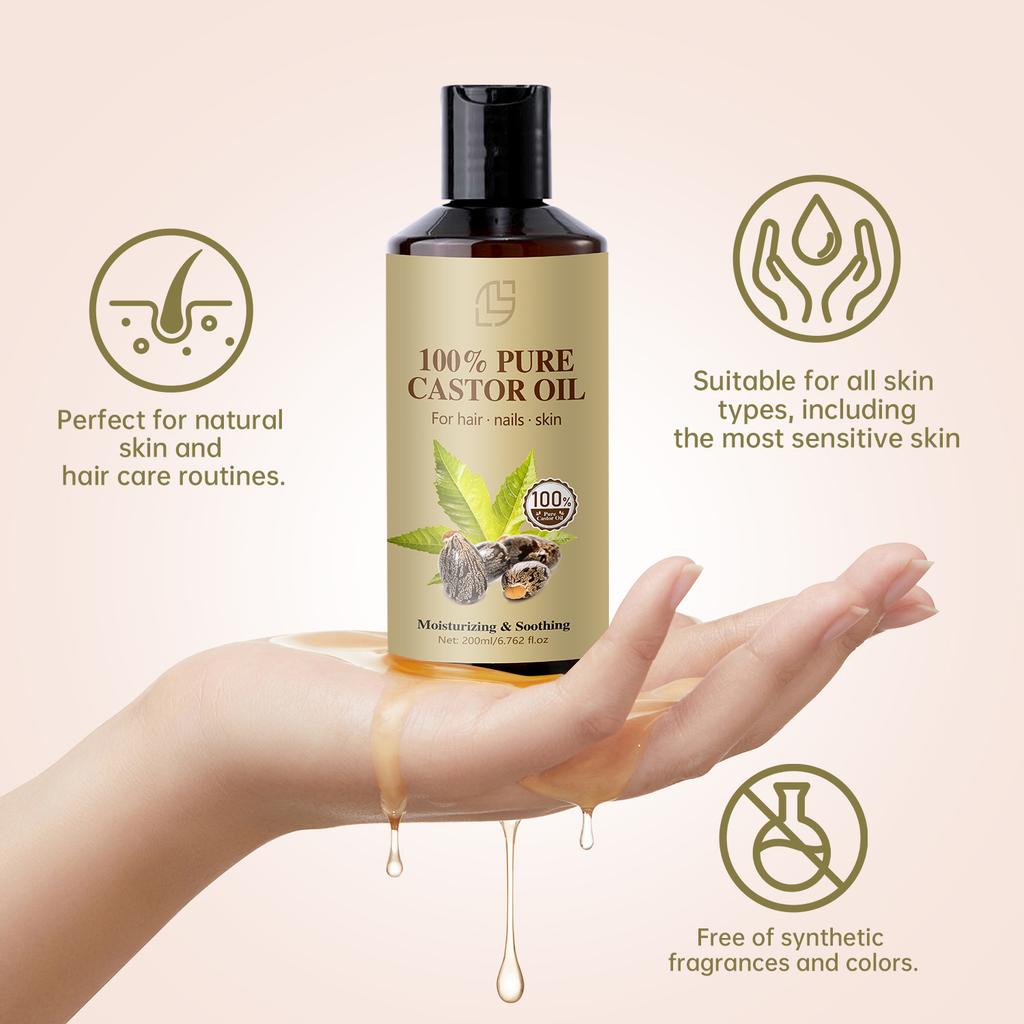 LANTHOME Pure Castor Oil Hair Growth Oil Body Oil Natural Cold-Pressed Multi-Purpose Nourishing