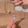 Women Necklace Sparkling Rhinestones Heart Bow Design Pendant Necklace Valentine Day Anniversary Jewelry Gift