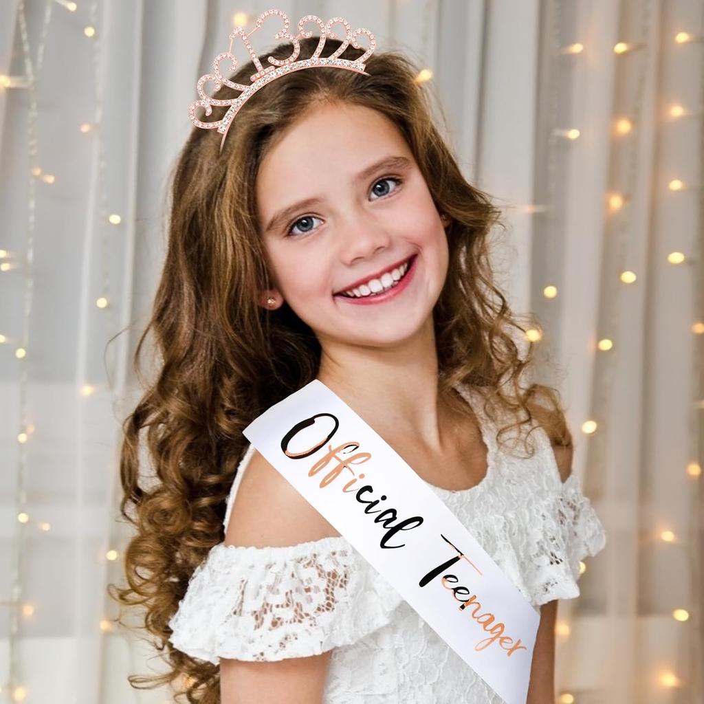 CIEHER 13th Birthday Headband, Sash Set & Tiara - Birthday Decorations & Gifts for Teen Girls