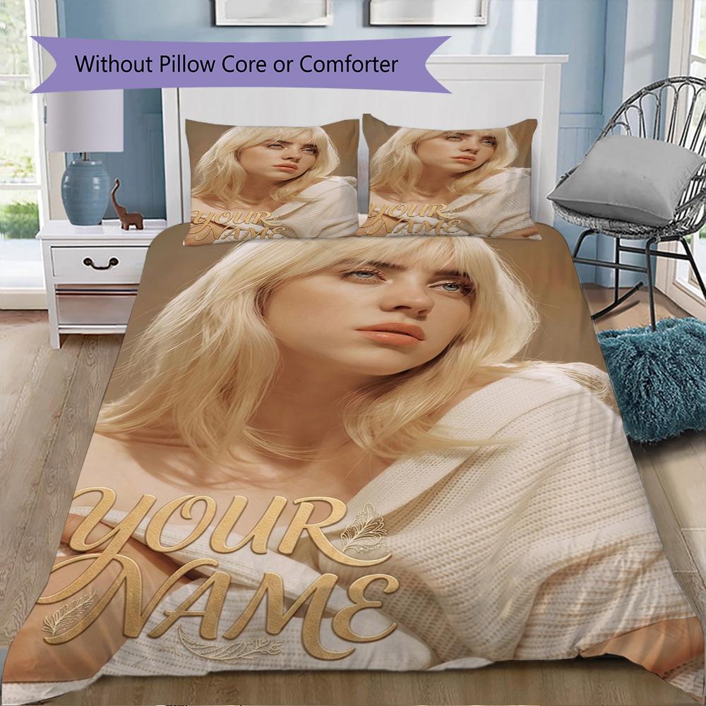 Biancheria da letto personalizzata Billie Eilish, Set copripiumino Copripiumino Federa Regalo di compleanno per la casa(1 * copripiumino + 2 * federa, senza nucleo)_xia