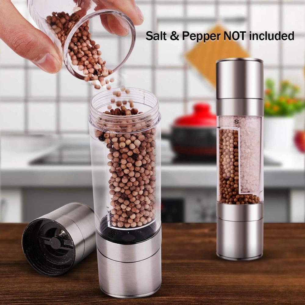 2 In 1 Salt and Pepper Grinder Manual Stainless Steel Salt Pepper Mill Herb Spice Grinder Shakers Bottles Kitchen Tools