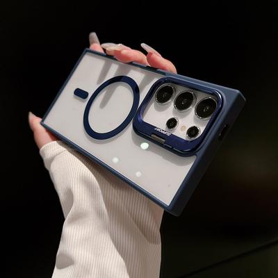 Magsafe Magnetic Lens Protection Case Stand do Samsung Galaxy S22 S23 S24 Ultra Plus S23 FE Camera Glass Clear Metal Ring Cover