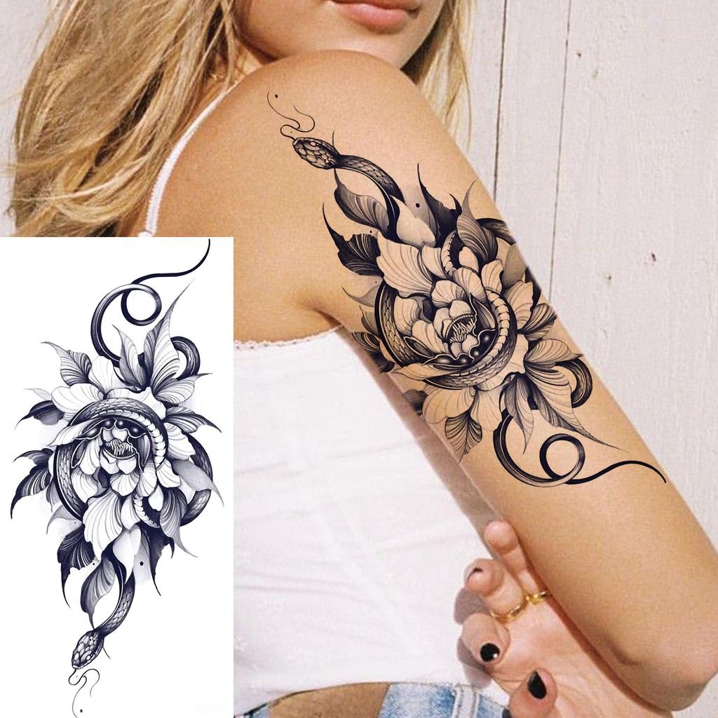 1 Sheet Realistic Butterfly Snake Flowers Temporary Tattoos Waterproof Long Lasting 3D Temp Fake Tattoo Sticker For Women Girls