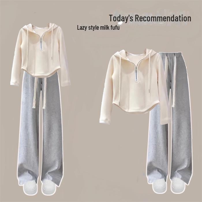 

Корейский свободный осенний костюм-двойка для девочек: Однотонный свитер и брюки 160 cm