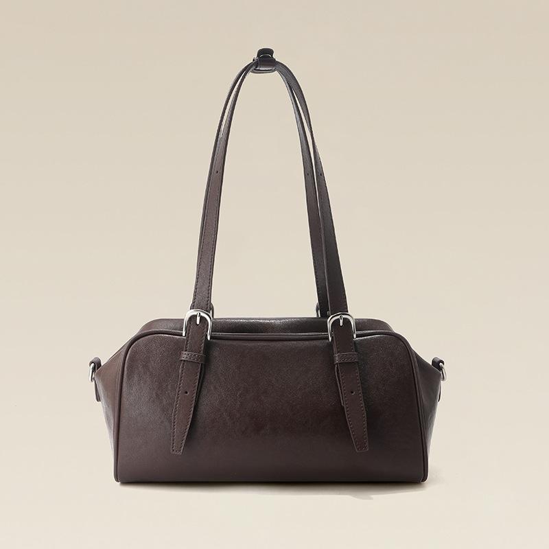 Early Spring New 2026 First Layer Cowhide Boston Bowling Bag Genuine Leather Underarm Bag Handbag Shoulder Pillow Bag