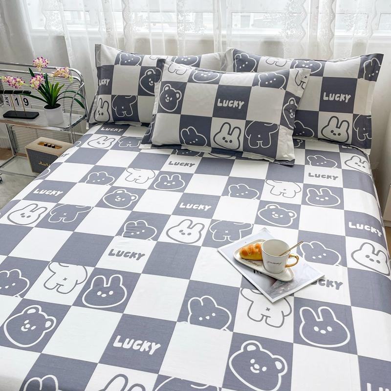 Cotton Bed Sheet  Cartoon Panda Animals Printed Double Top King Sheets for Girls Boys Kids Single Queen King Size Bed Linen
