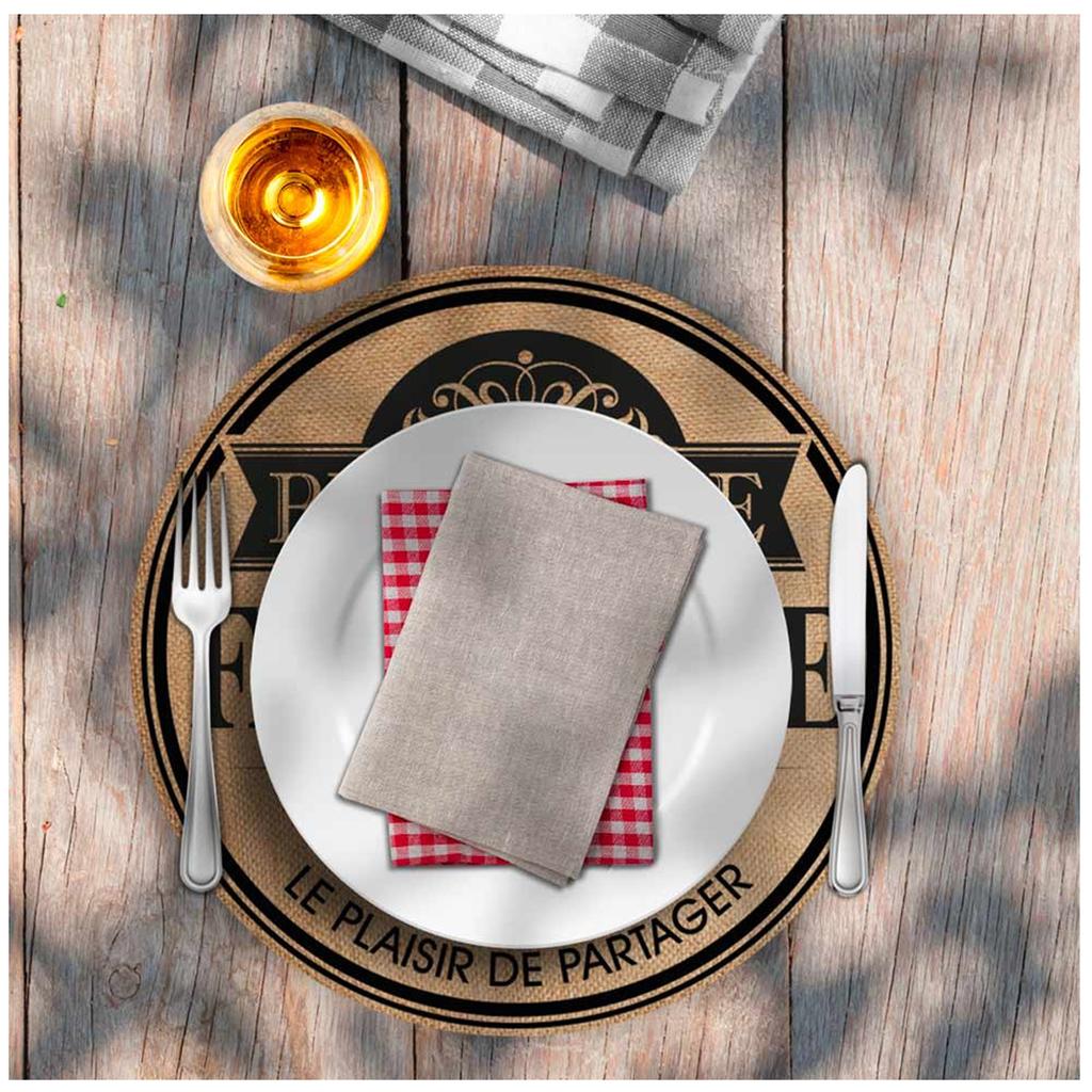 Les Trésors De Lily [A0667] - Tischset aus Jute 'Brasserie Familiale' beige schwarz - 38 cm
