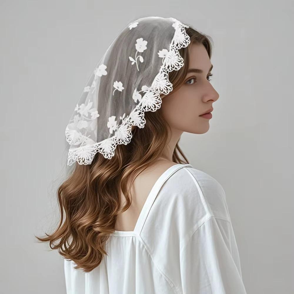 Thin Flower Embroidery Headscarf Hollow Out Women Lace Bandana Lace Scarf Veil Headbands Travel
