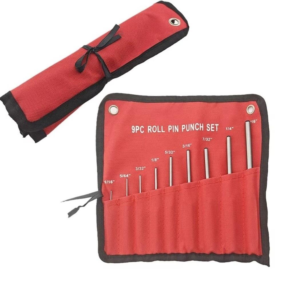 

9Pcs High Hardness Steel Roll Pin Punch Set Carrying Case Professional Grade Hollow End Punch Hand Tool Pin Removing Tool Flat Chisel