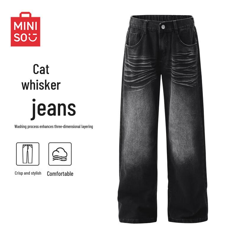 

MINISO Men s American Style Straight-Leg Washed Jeans 3XL