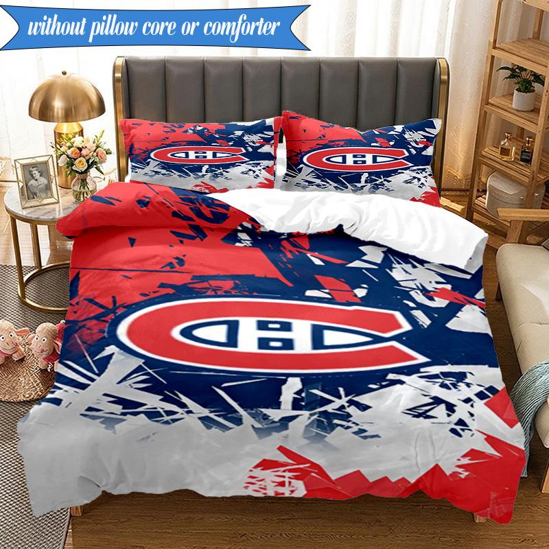 3PCS Canadiens Hockey Team Bedding Set,Including 1pc Duvet Cover And 2pcs Pillowcases Perfect for Bedroom, Dormitory, Fan Christmas Gift