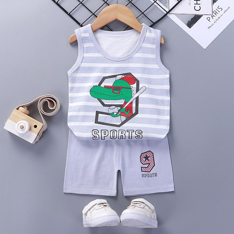 2Pcs/Set Baby Boys Kids Cute Vest T Shirt + Pants Cartoon Clothes Suit