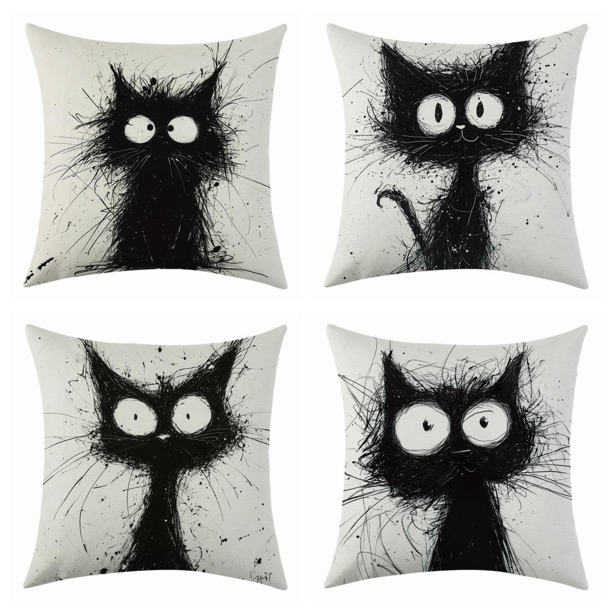 

New Quirky Cat Linen Pillowcase, Simple Four-piece Set with Labels 45 * 45 throw pillow four-piece set