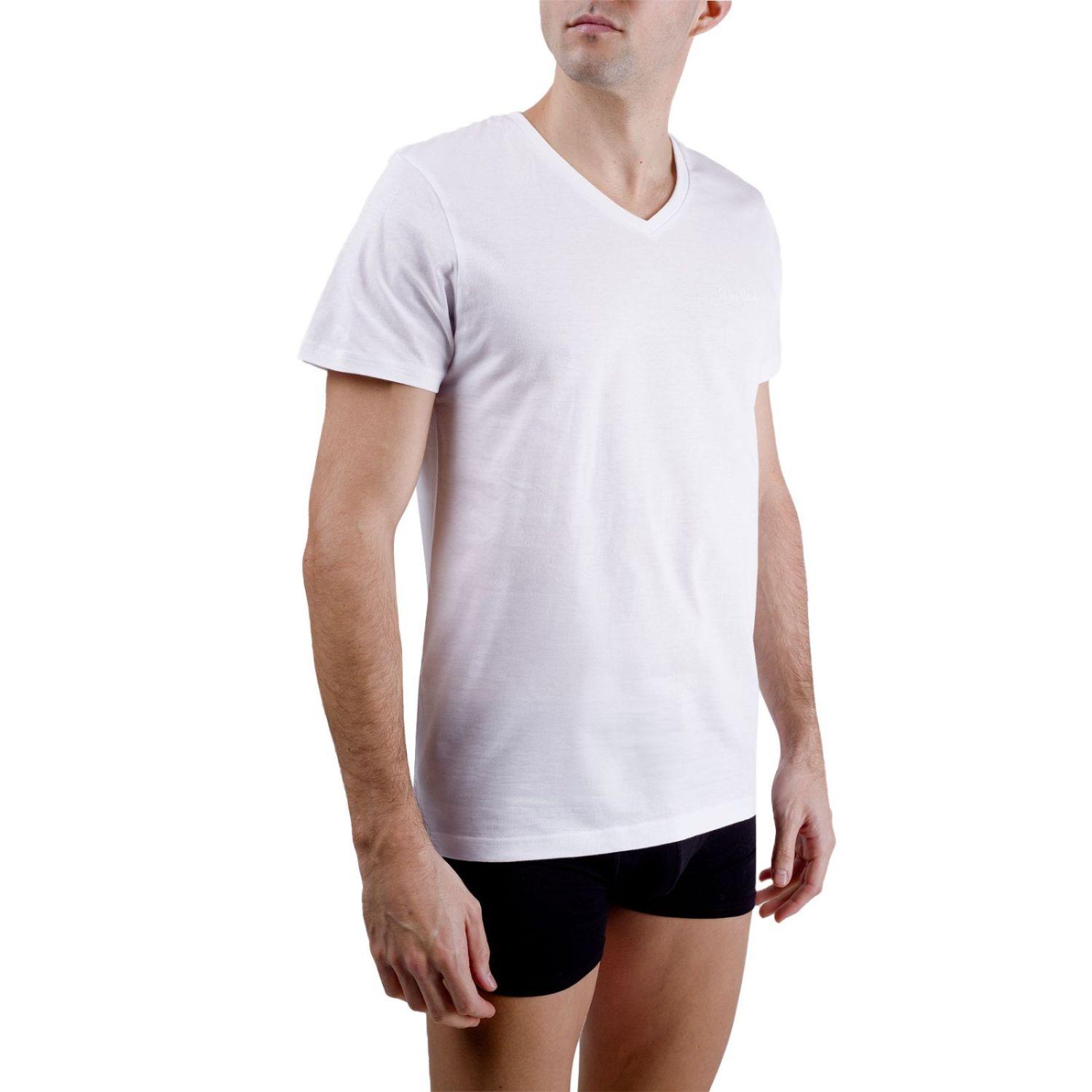 T-shirt homme en col v avec broderie sur la poitrine 2XL blanc