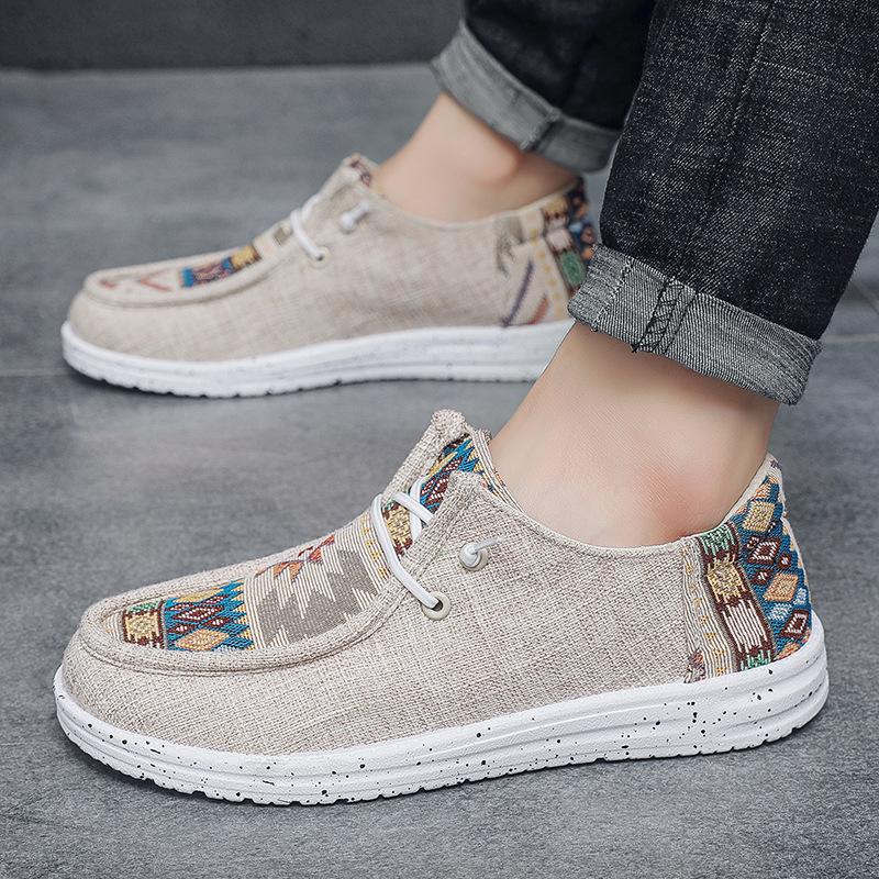 Fashion New Ethnic Style Men's Shoes Linen Canvas Walking Trendy Shoes Casual Breathable Flat Plate Shoes