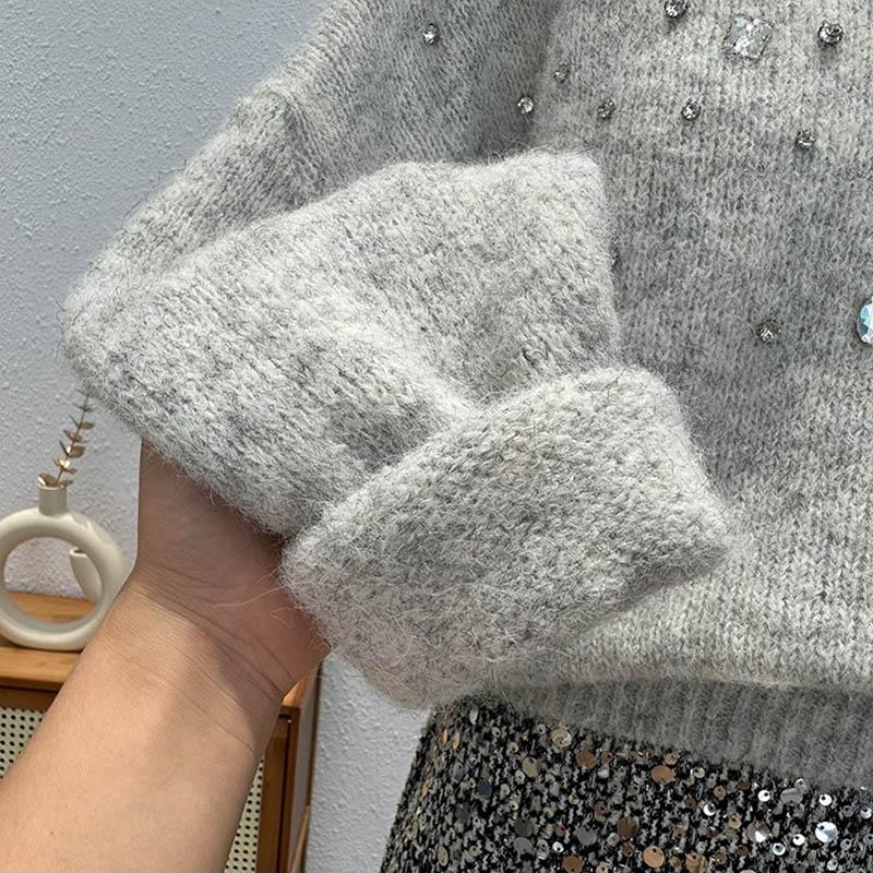 Sweater for Women Autumn Winter Thickened  Warm Knitted Stretchy Long Sleeve Oversize Tops