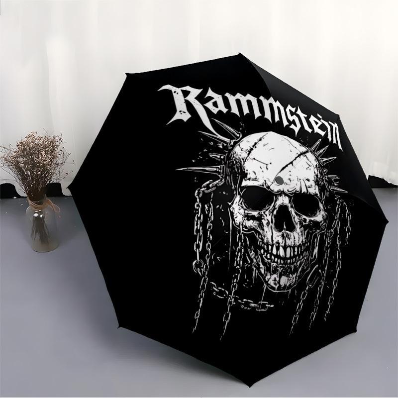 1PC Rammstein, Skull Print Personality Umbrella, Featuring Automatic Folding, And Shielding. This Sturdy And Durable Umbrella with Eight Ribs Is Conve