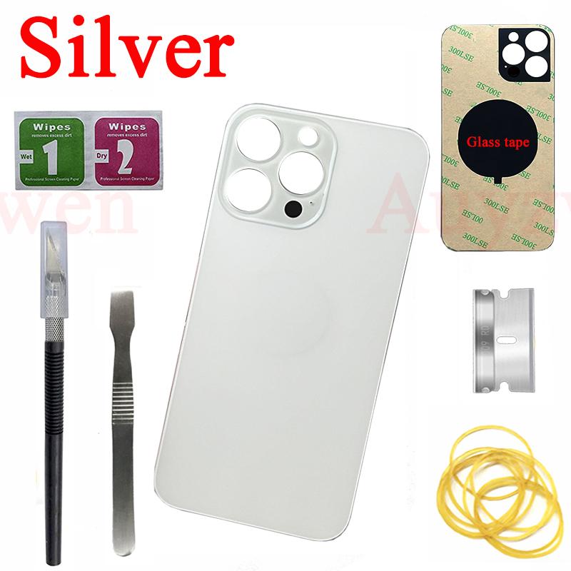 

For iPhone 14 15 Pro Max Back Glass Panel Battery Cover Replacement Parts Big Hole Camera Rear Door Housing Bezel For 15PM Blue
