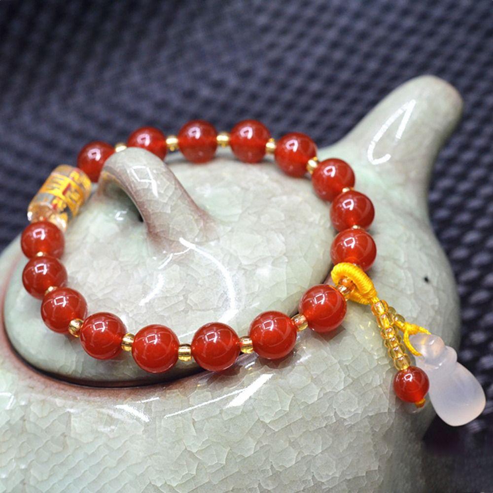 Simple Round Bead Bracelet Fashion Chalcedony Pendant Red Agate Beaded Bracelets Women