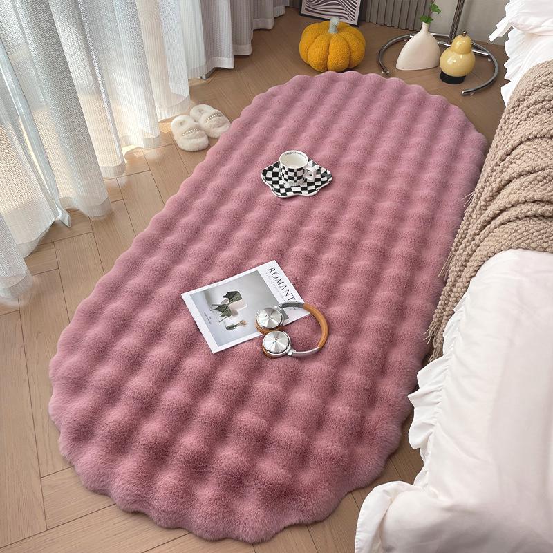 

Cream Rabbit Plush Non-Slip Bubble Velvet Rug for Bedroom/Living Room 50×100cm