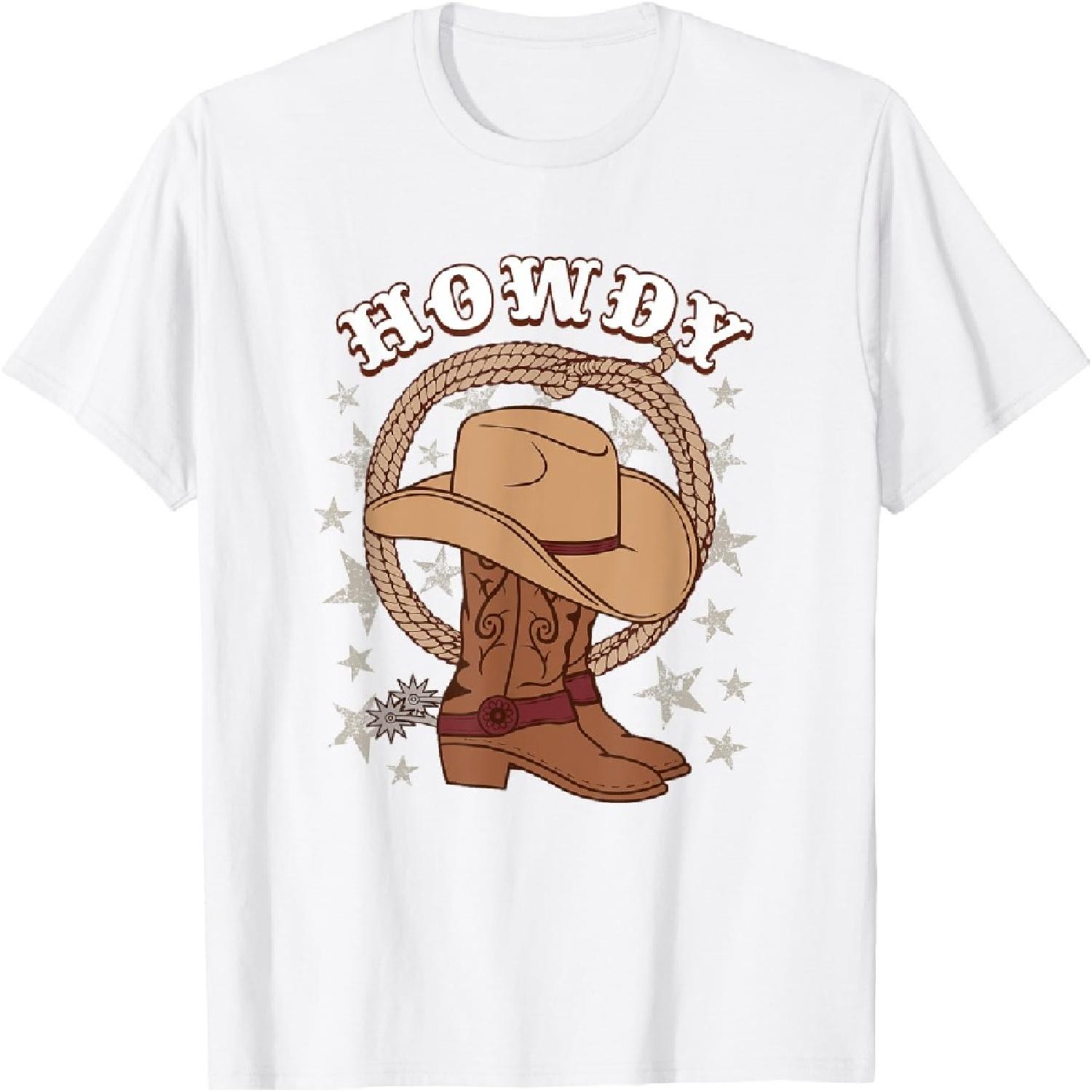 Американский Вестерн Howdy Снаряжение для Ковбоев и Ковбойш Howdy Смешные Ковбойские Сапоги Шляпа Техасское Родео Кантри Вестерн Футболка S разноцветный