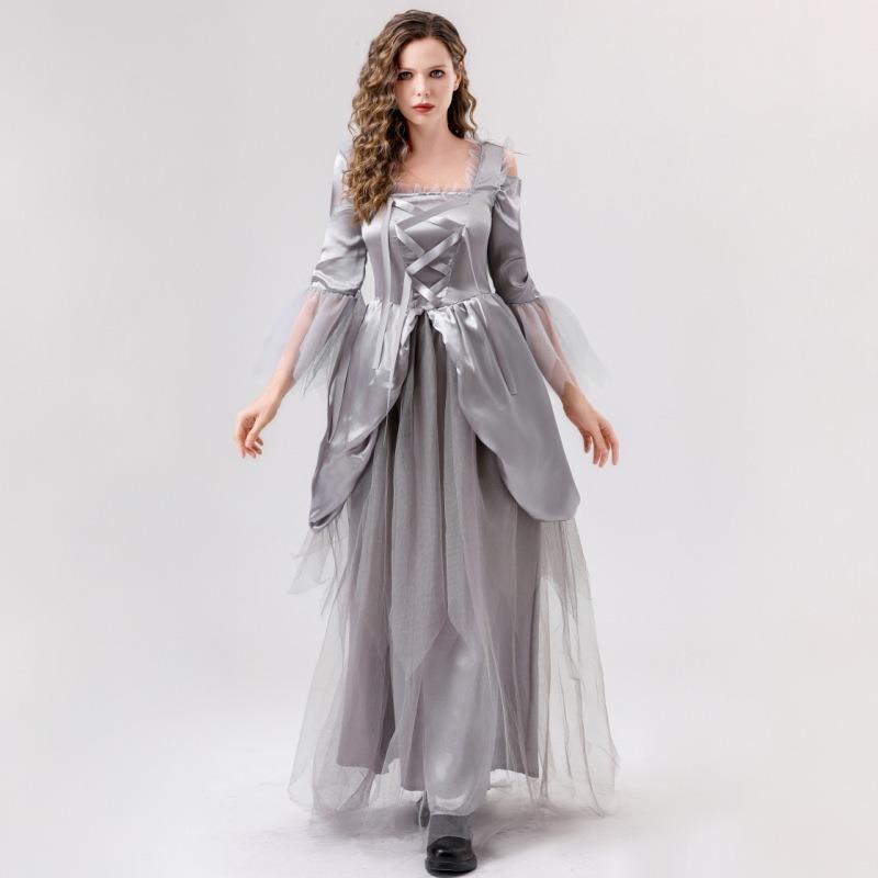 New Halloween Ghost Bride Cosplay Costume Grey Dress