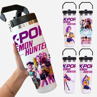 30oz Anime Kpop Auto Edelstahl Wasserbecher K-Pop Dämonenjäger Spielzeug Girlgroup Rumi Zoey Mira Figuren Cartoon-bedruckt Geschenk
