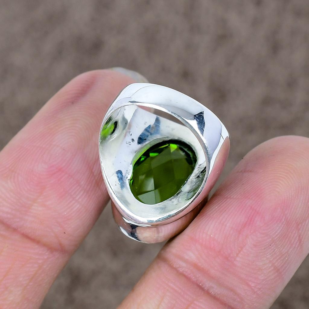 Peridot Genstone Handmade 925 Sterling Silver Jewelry Ring Size 6 KKG-534