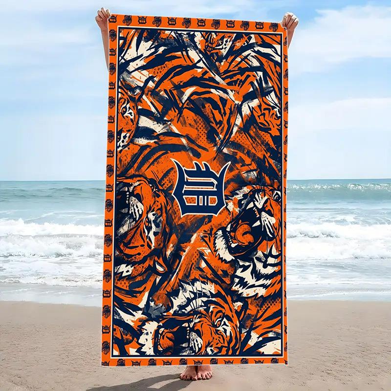 Detroit Tigers Print Beach Towel, Large Soft Quick Dry Towel for Beach Camping Swimming
