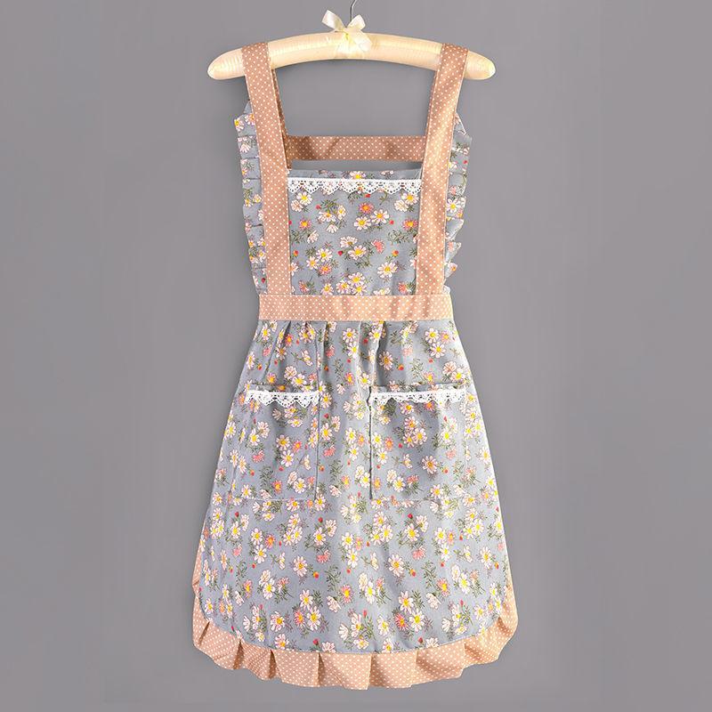 Floral Large Pocket Canvas Cotton Apron Kitchen Home Wipeable Hand Strap