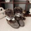 Gray Snow Boots Women's Winter Mid-tube Cotton Boots Thick-soled Cotton Shoes Piled Thickened Fur Boots Integrated Snow Cotton