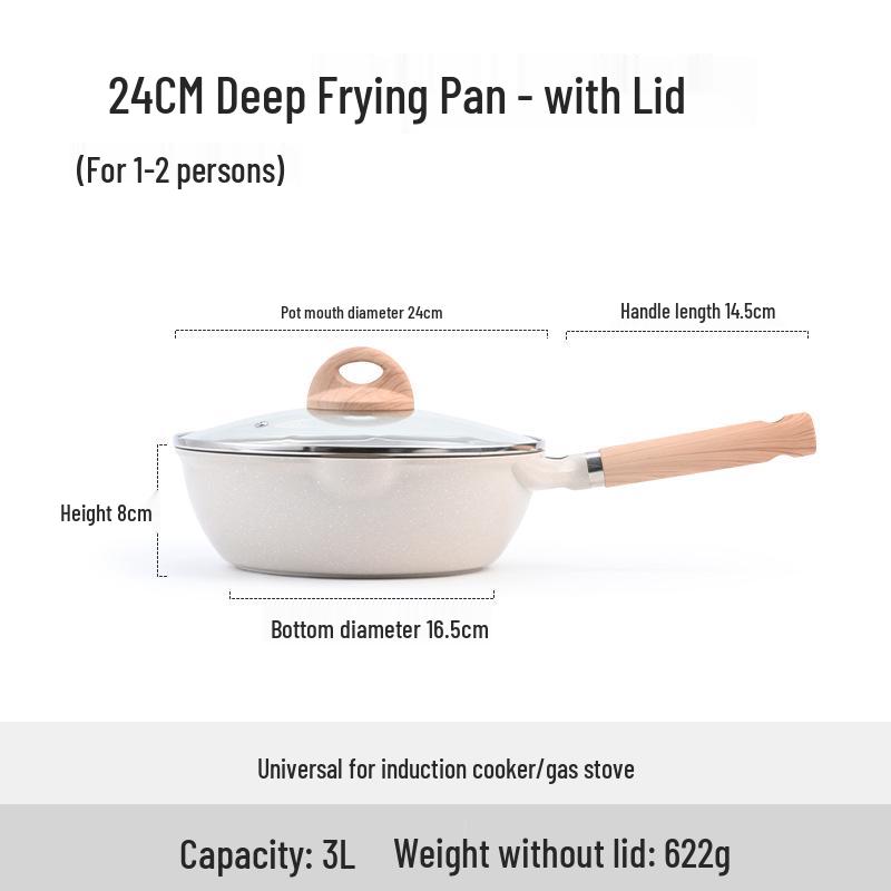 Maifan Stone Non-stick Wok Frying Pan - Deep Flat Bottom Steak Pan