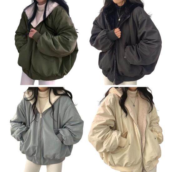 Women's Winter Coat Fleece Lined Reversible Parka Jacket Hooded Zip-Up Coat with Pockets Casual Warm Outerwear