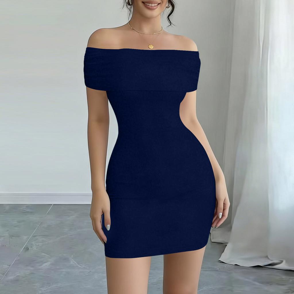 Women's Fashion Color Short Sleeve Dress With Pocket