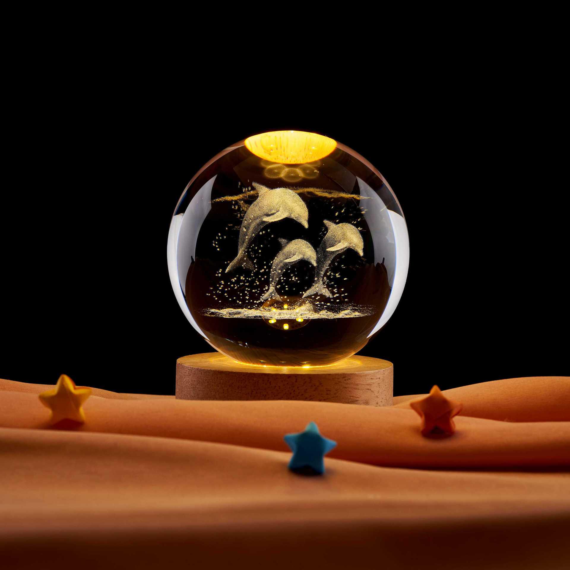 Three Dolphins 3D Crystal Ball Music Box Lamp Gift