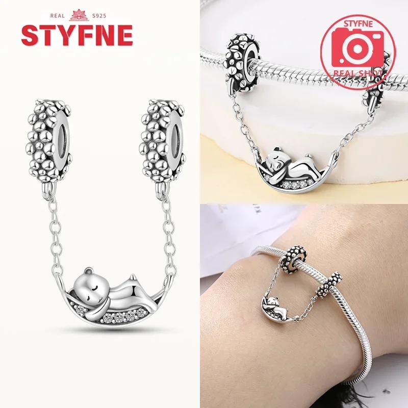 Copper Cute Cat Charms Heart Bead Safety Chain Fit Original Bracelet Diy Fine Jewelry For Women Diy Ladies Party Gifts